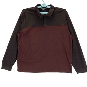 Van Heusen Men's Flex Polo Size XXL Pull Over Classic Button Brown Wine Striped